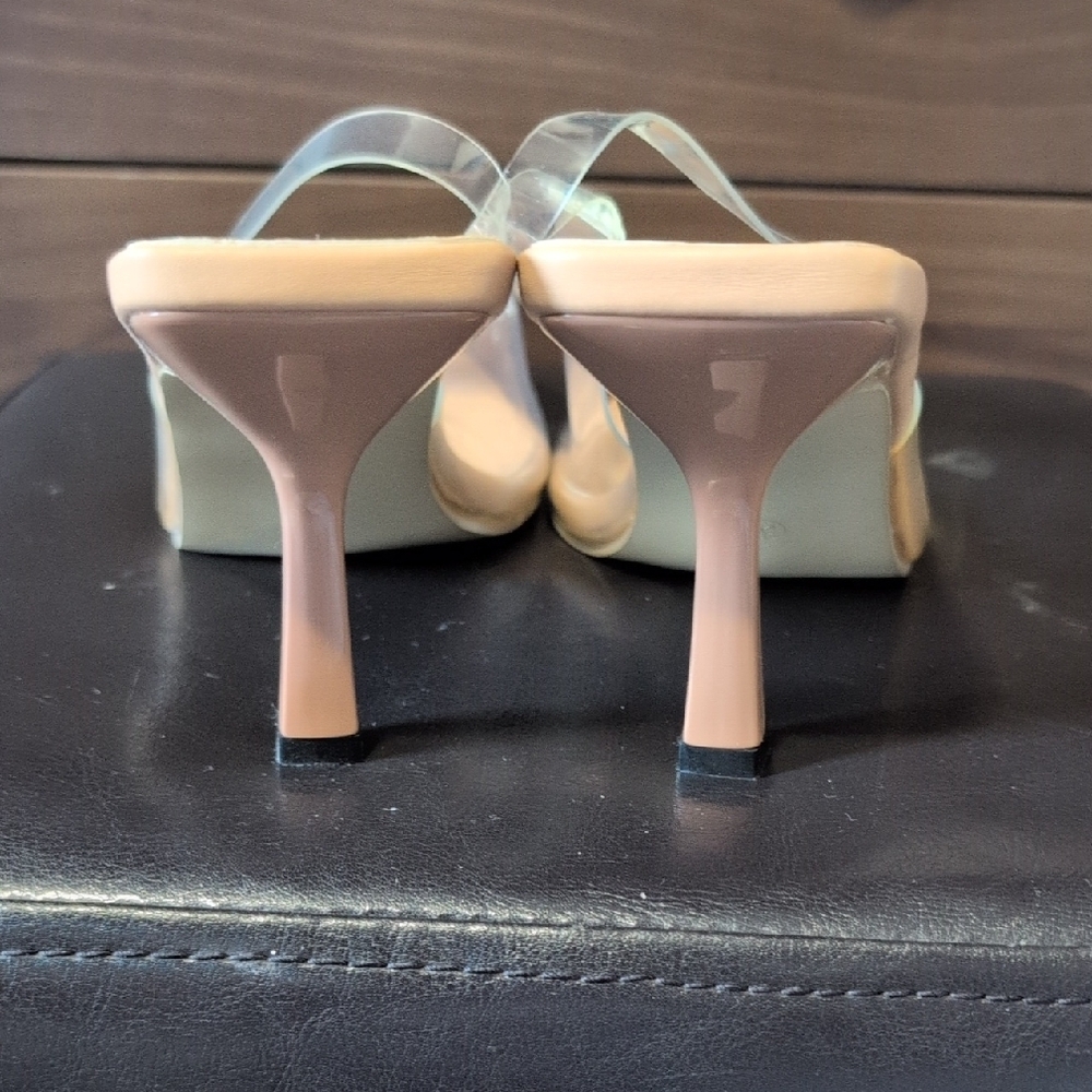 Nude Crystal-Embellished Pointed Toe Slingback Heels - Picture 4 of 7